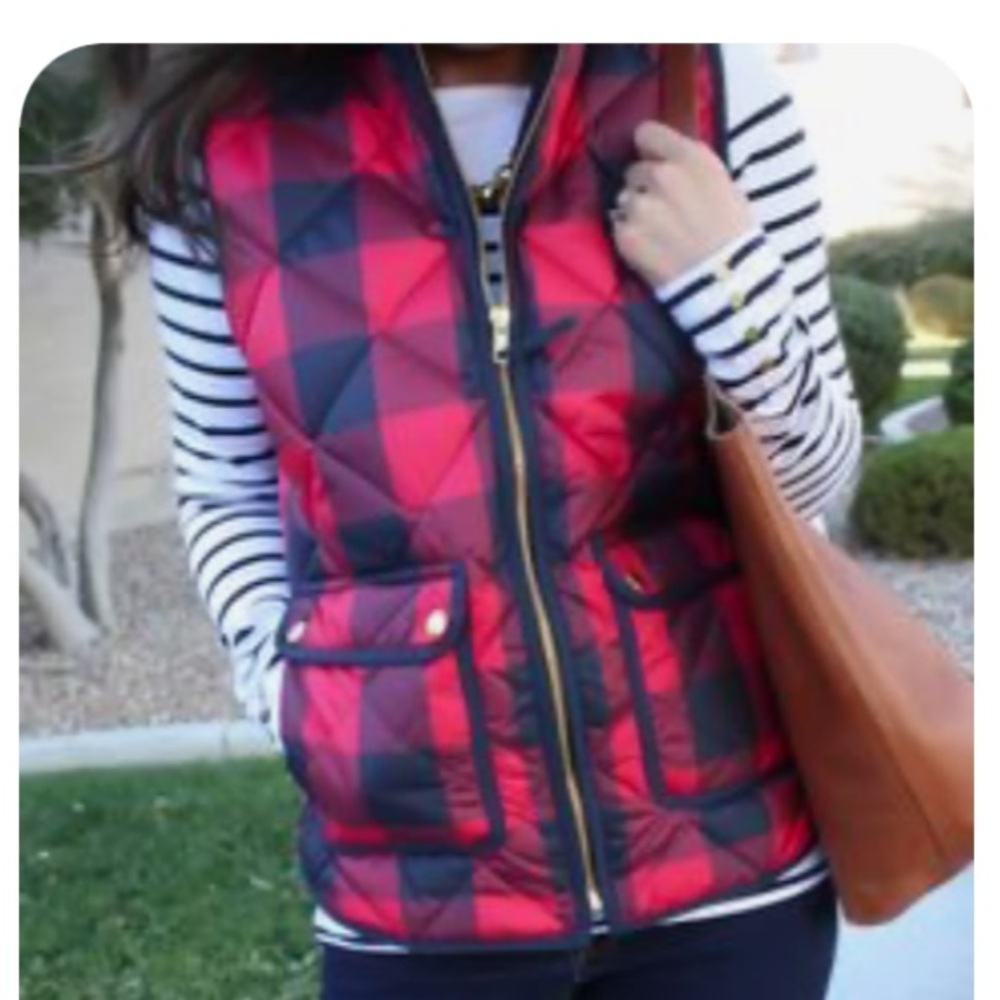 NWOT J. Crew Excursion quilted down vest in buffalo check